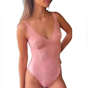 Revolve x We Are HAH Eyes On Top Shaping Bodysuit Copper Rose Size XS NWT
